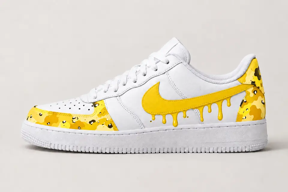 Air Force 1 Camouflage Drip coloris jaune, vue de profil