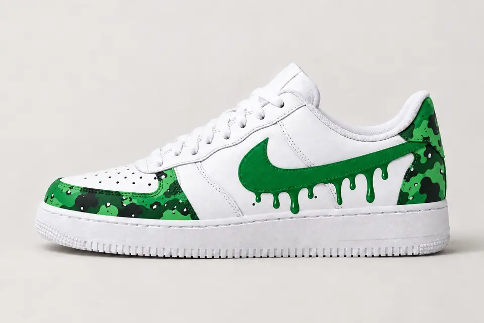 Air Force 1 Camouflage Drip coloris vert, vue de profil