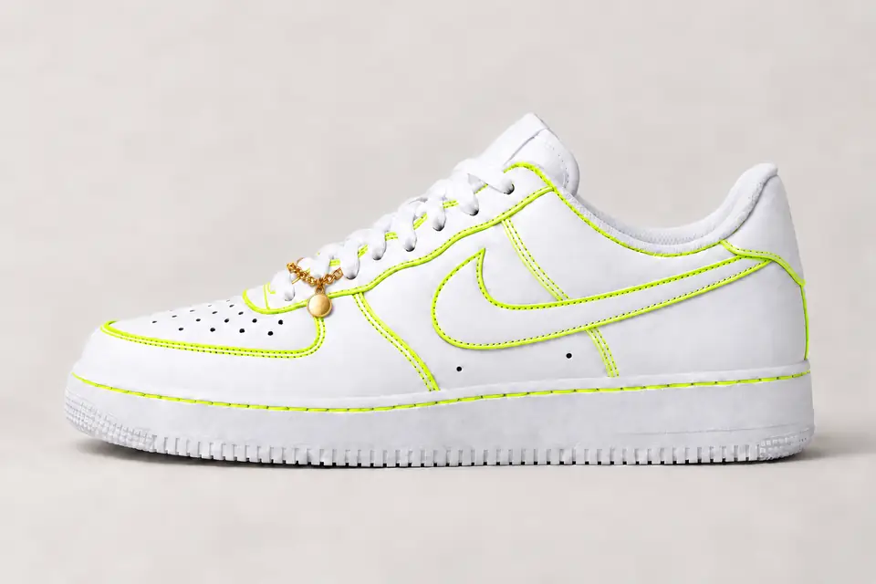 Air Force 1 Chaîne Or Contour coloris fluo et jaune, vue de profil