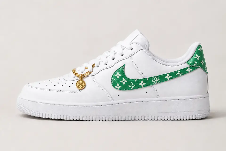 Air Force 1 Chaîne Or Monogramme coloris blanc et vert, vue de profil