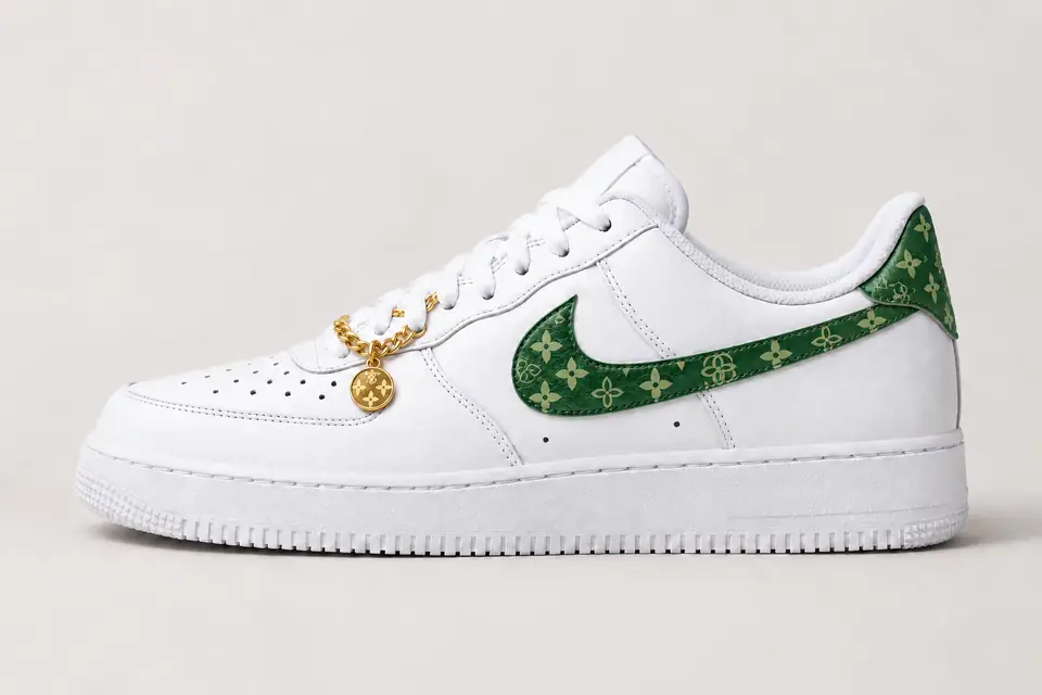 Air Force 1 Chaîne Or Monogramme coloris kaki et vert, vue de profil