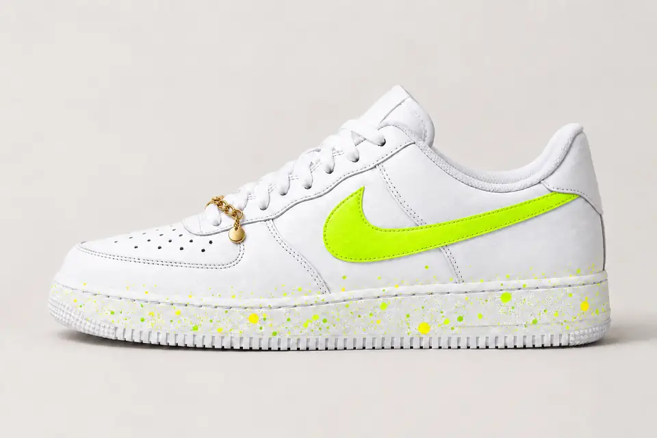 Air Force 1 Chaîne Or Splash coloris fluo et jaune, vue de profil