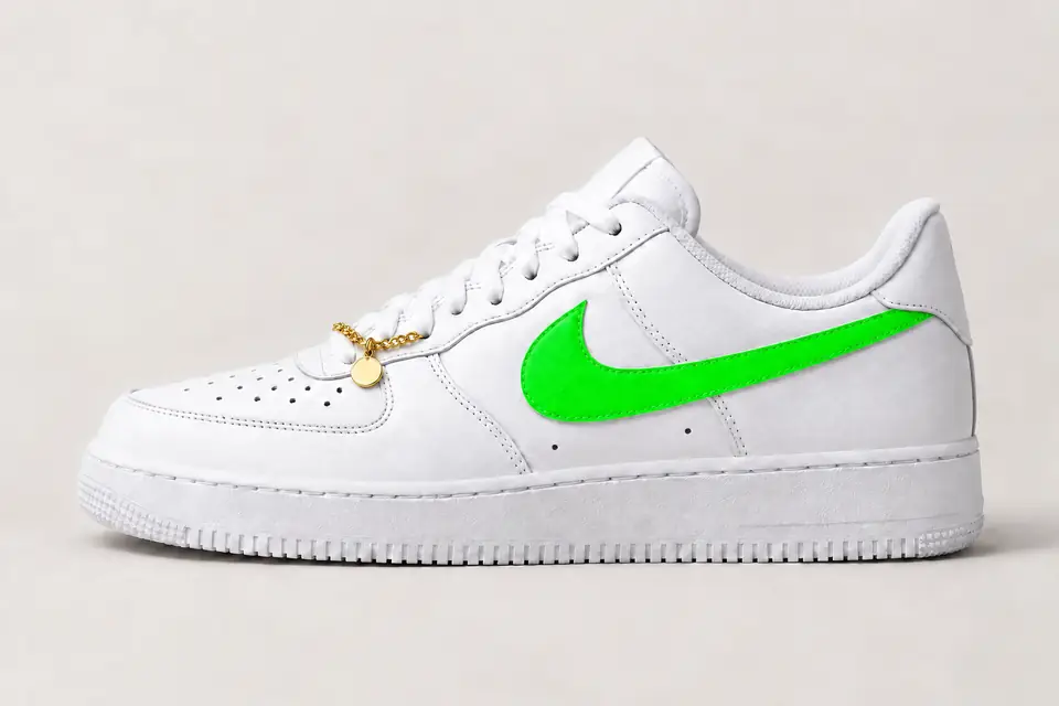 Air Force 1 Chaîne Or Swoosh Peint coloris blanc et vert, vue de profil