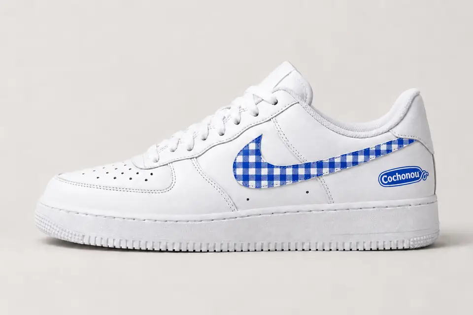 Air Force 1 Cochonou coloris blanc et bleu, vue de profil