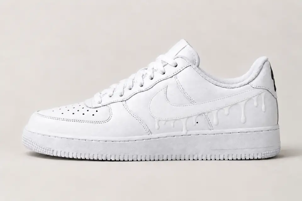 Air Force 1 Cuir Drip coloris blanc, vue de profil