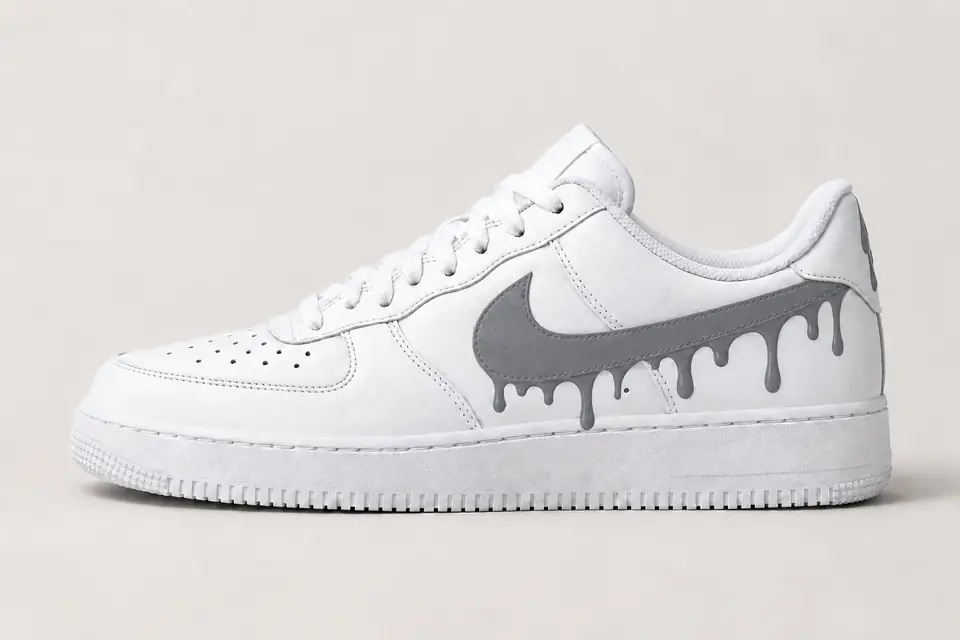 Air Force 1 Cuir Drip coloris gris, vue de profil