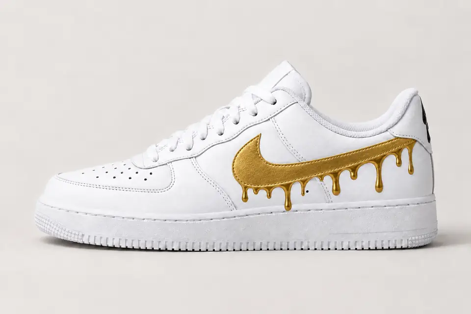 Air Force 1 Cuir Drip coloris or, vue de profil