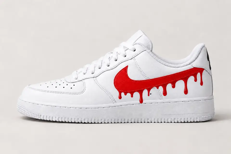 Air Force 1 Cuir Drip coloris rouge, vue de profil