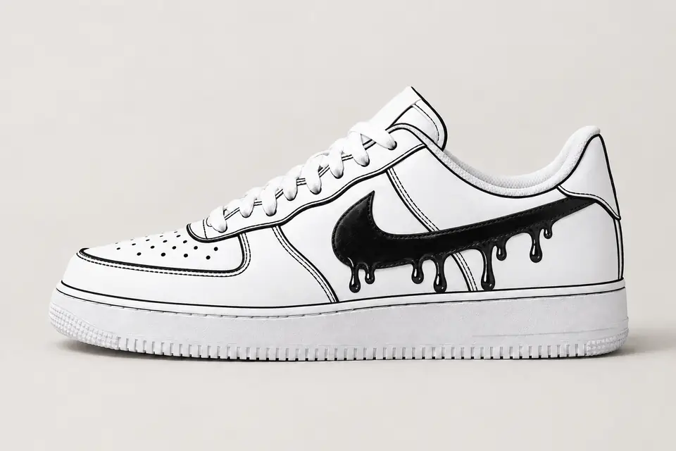 Air Force 1 Custom Cartoon Drip coloris noir, vue de profil