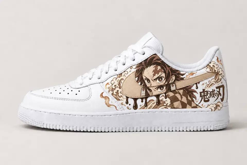 Air Force 1 Custom Demon Slayer Drip coloris beige, vue de profil