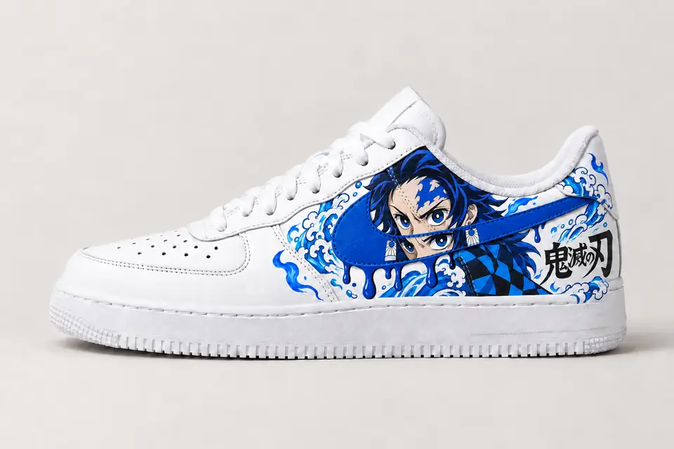 Air Force 1 Custom Demon Slayer Drip coloris bleu, vue de profil