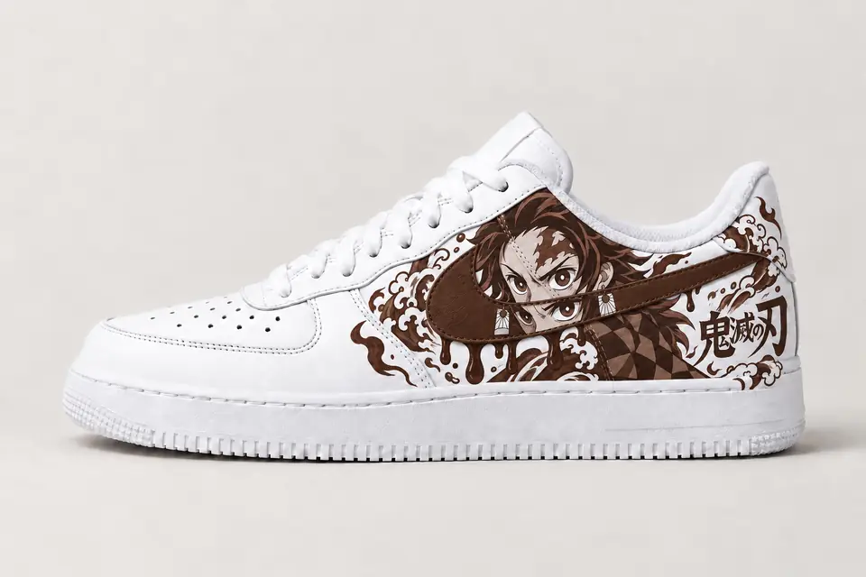 Air Force 1 Custom Demon Slayer Drip coloris marron, vue de profil