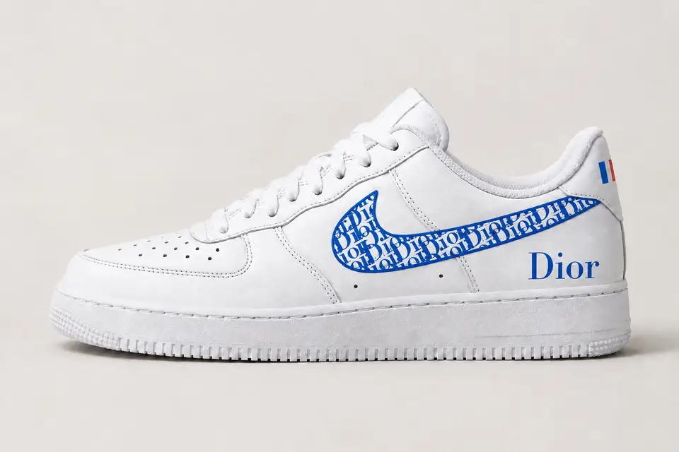 Air Force 1 Custom Dior France coloris bleu, vue de profil