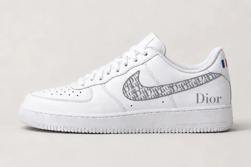 Air Force 1 Custom Dior France coloris gris, vue de profil