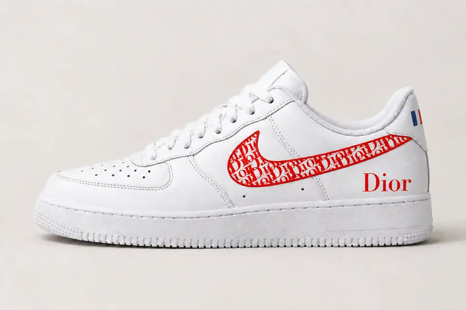 Air Force 1 Custom Dior France coloris rouge, vue de profil
