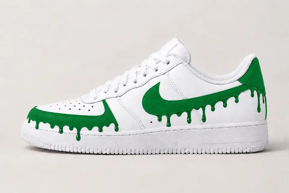 Air Force 1 Daim Drip coloris vert, vue de profil