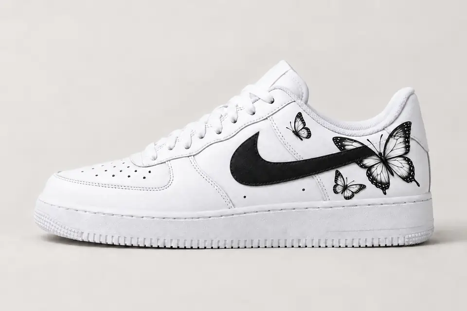 Air Force 1 Femme Papillon coloris blanc et noir, vue de profil