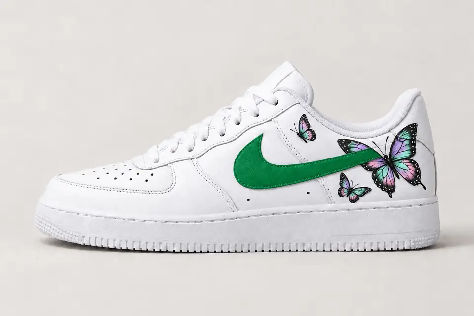 Air Force 1 Femme Papillon coloris pastel et vert, vue de profil