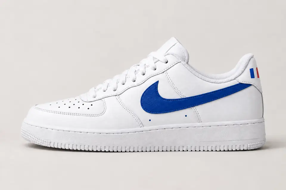 Air Force 1 France coloris blanc et bleu, vue de profil