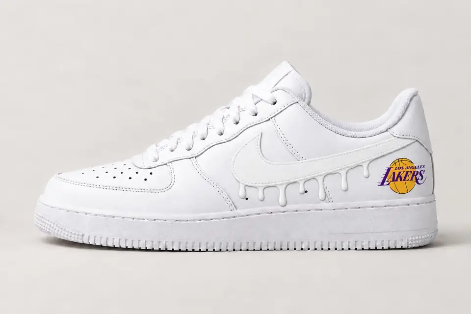 Air Force 1 Lakers Drip coloris blanc, vue de profil