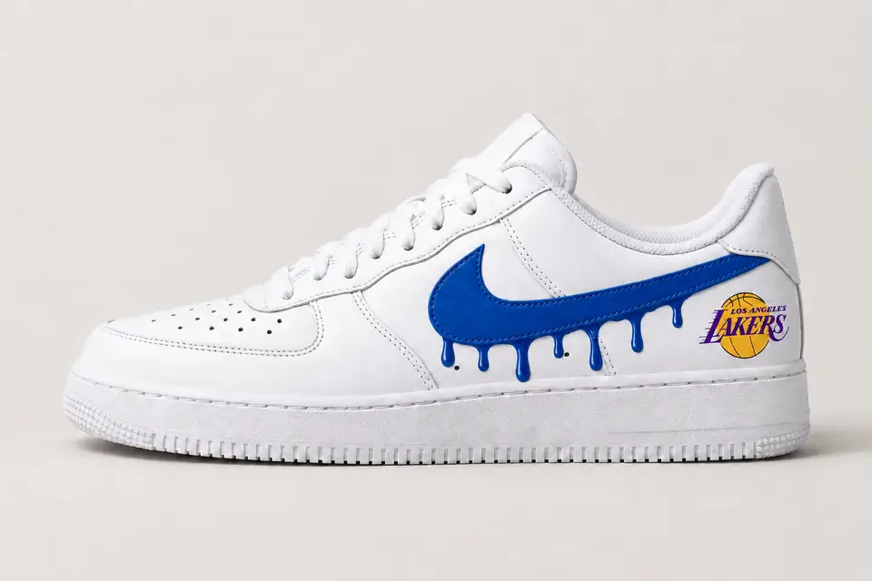 Air Force 1 Lakers Drip coloris bleu, vue de profil