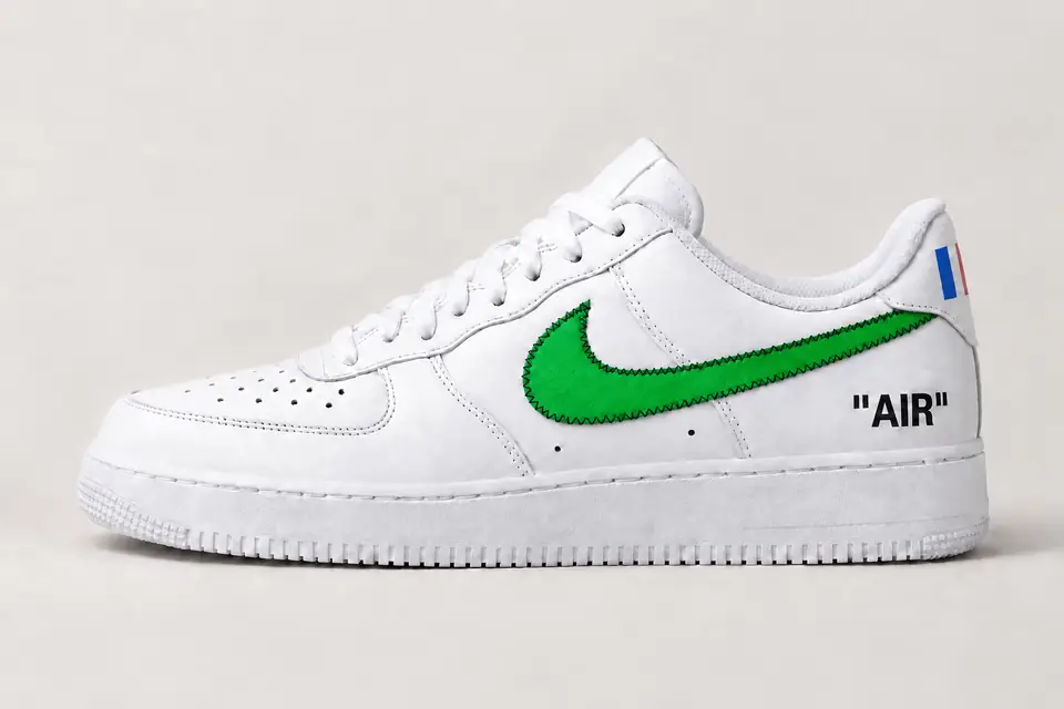 Air Force 1 Off-White Paris coloris vert, vue de profil