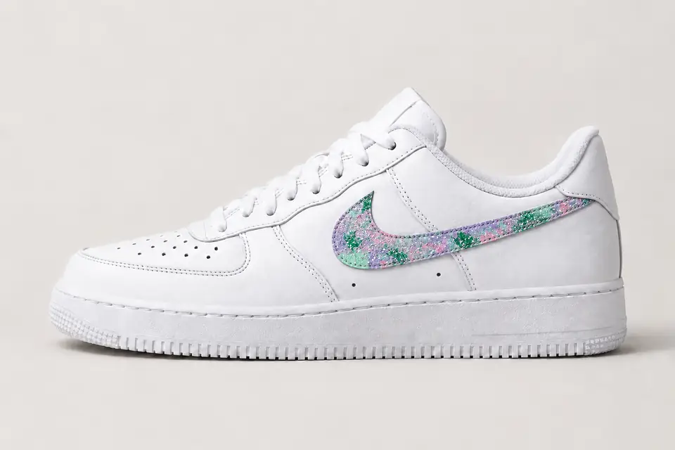 Air Force 1 Paillette Femme coloris pastel et vert, vue de profil