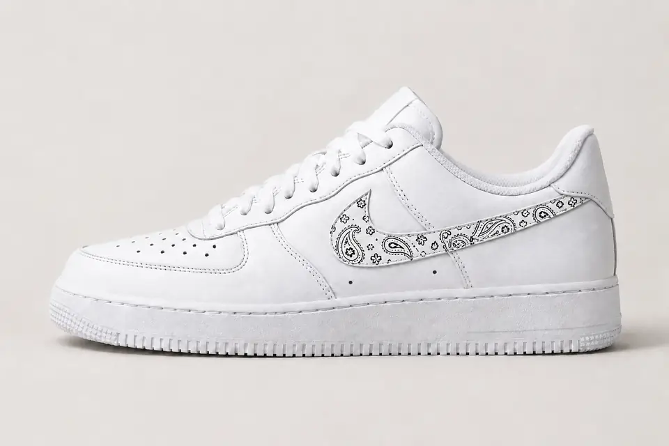Air Force 1 Paisley Swoosh coloris blanc, vue de profil