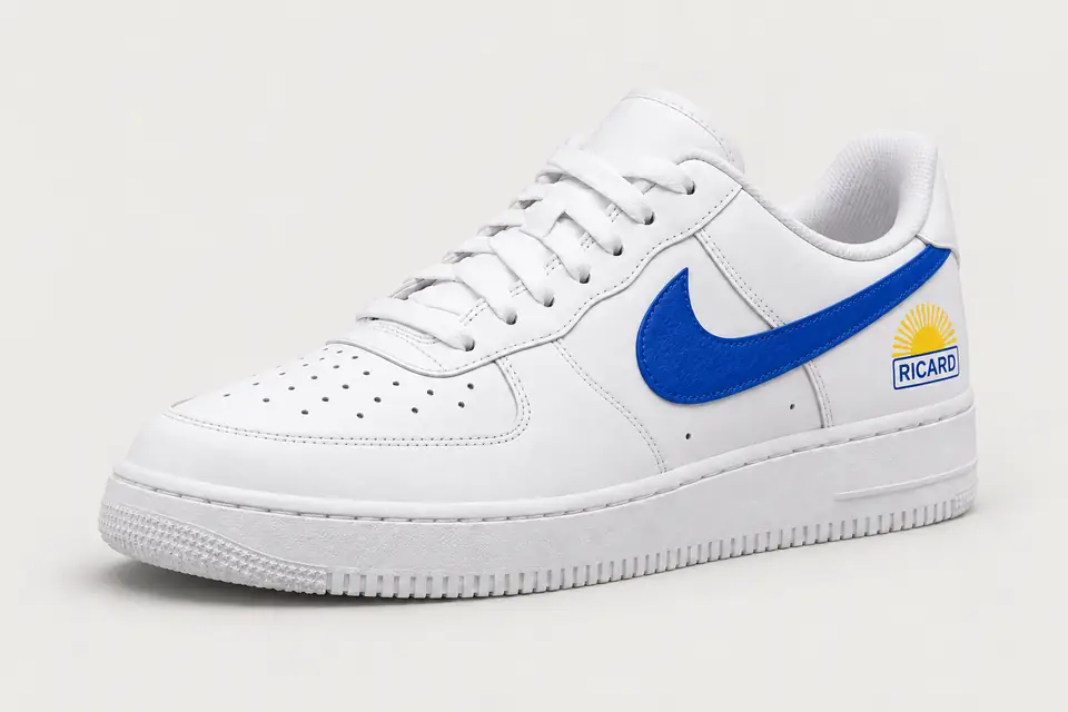Air Force 1 Ricard Swoosh Peint coloris bleu, vue de trois quarts