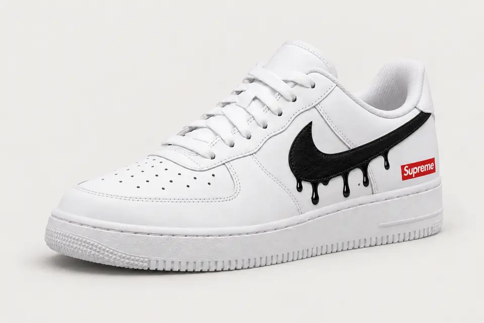 Air Force 1 Supreme Drip coloris noir, vue de trois quarts
