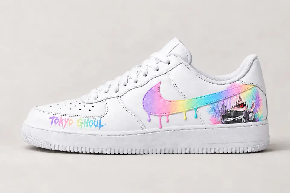 Air Force 1 Tokyo Ghoul coloris multicolore et pastel, vue de profil
