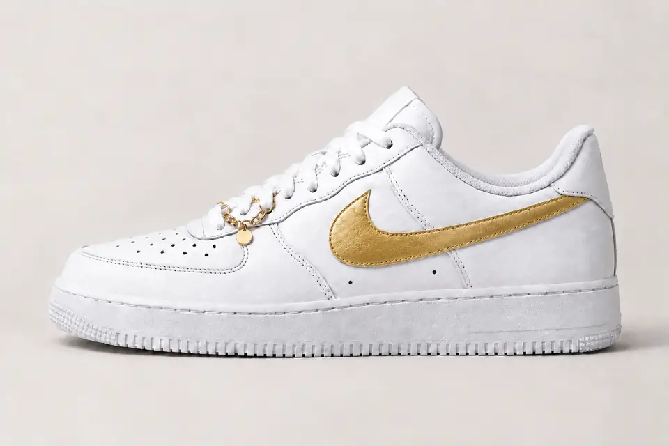 Air Force 1 White Gold Chain coloris or, vue de profil