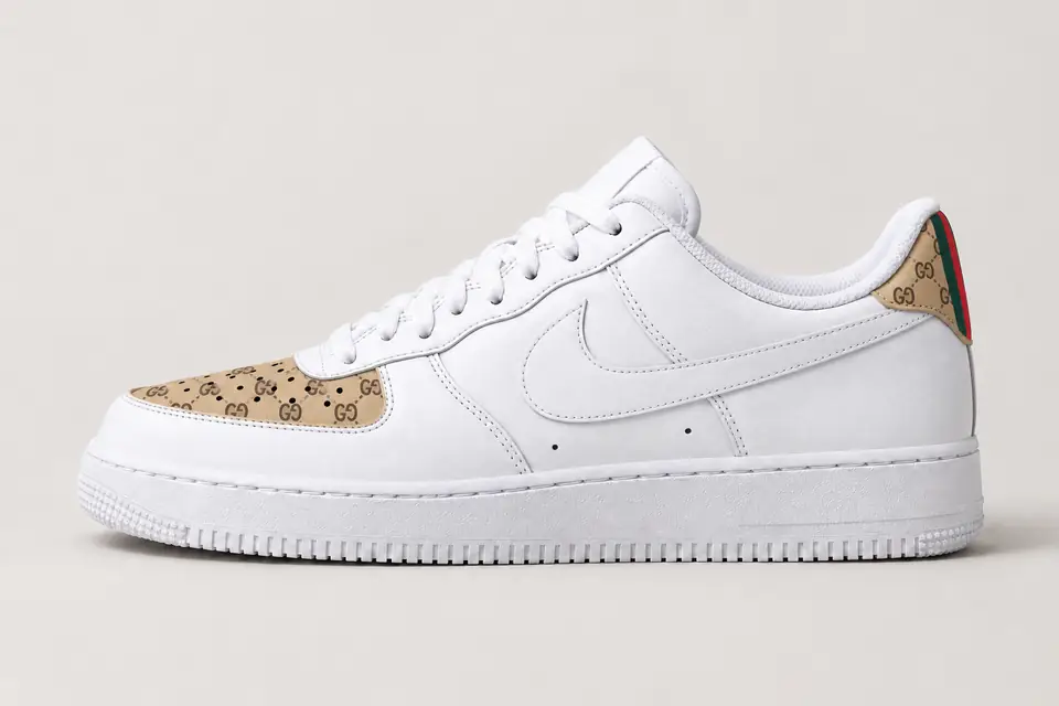 Air Force Gucci Bébé coloris beige, vue de profil