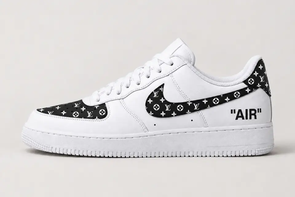 Air Force Louis Vuitton Virgil Abloh coloris noir et blanc, vue de profil