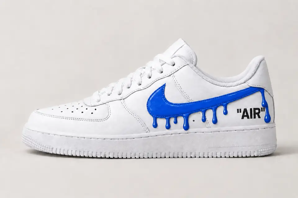 Air Force Off-White Jaune Drip coloris bleu, vue de profil