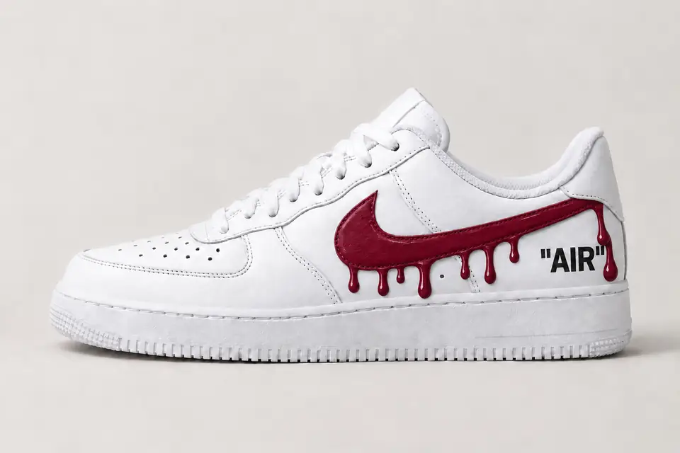 Air Force Off-White Jaune Drip coloris bordeaux, vue de profil