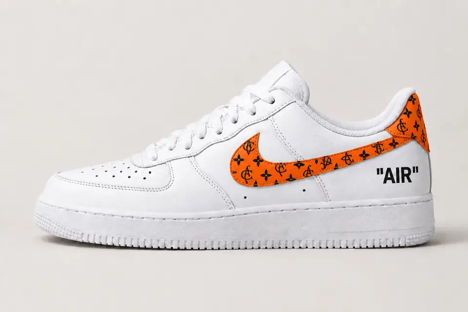 Air Force Off-White Jaune Monogramme coloris noir et orange, vue de profil