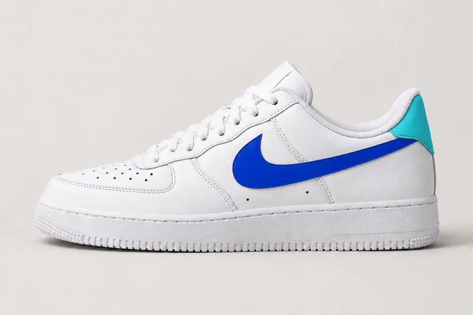 Air Force One Bleu Turquoise et Blanche coloris blanc, vue de profil