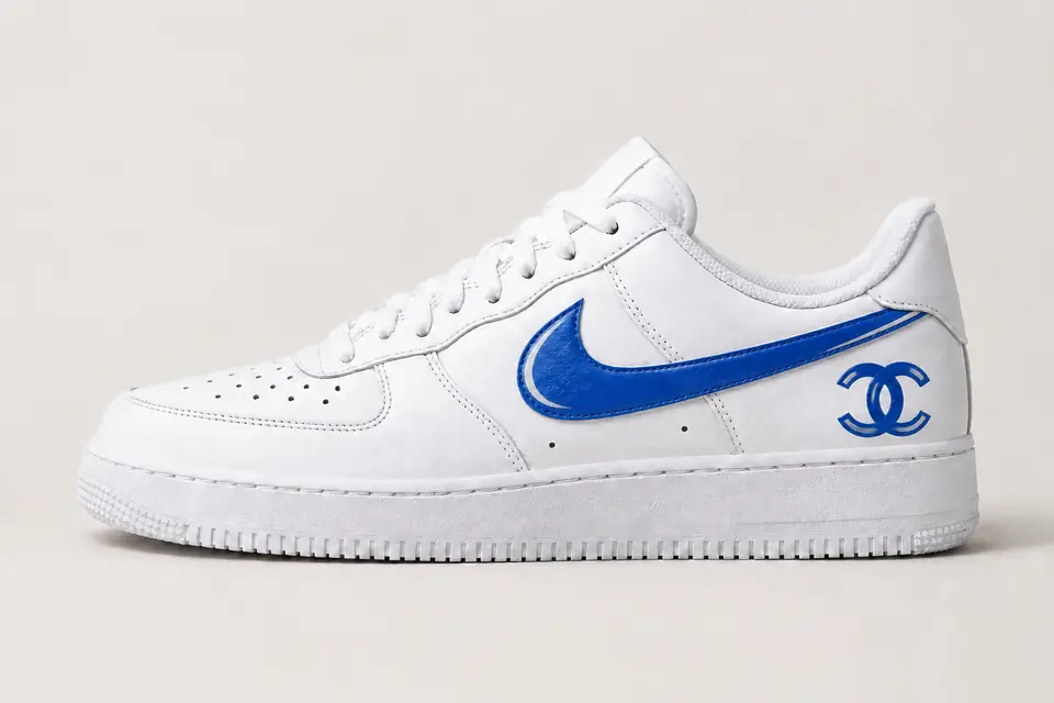 Air Force One Chanel coloris blanc et bleu, vue de profil