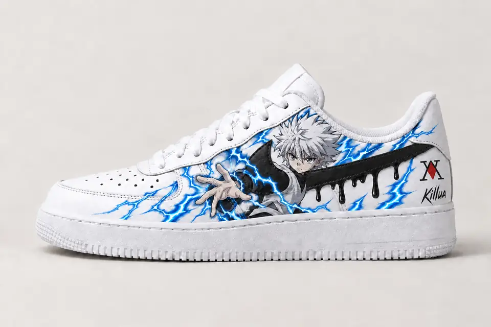 Air Force One Custom Hunter x Hunter Drip coloris gris, vue de profil