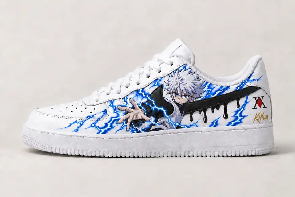 Air Force One Custom Hunter x Hunter Drip coloris or, vue de profil