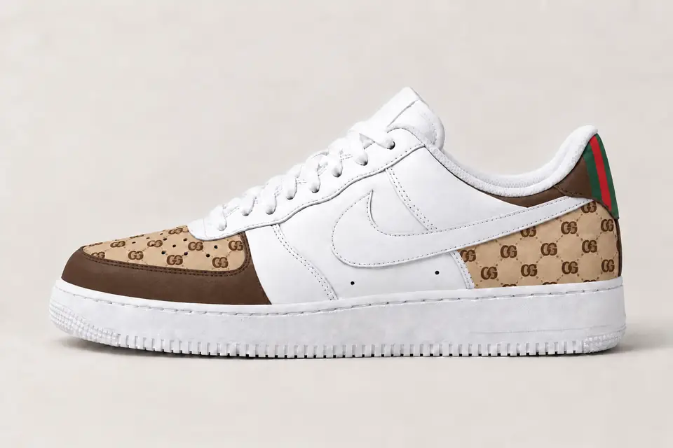 Air Force One Gucci Homme coloris beige et marron, vue de profil
