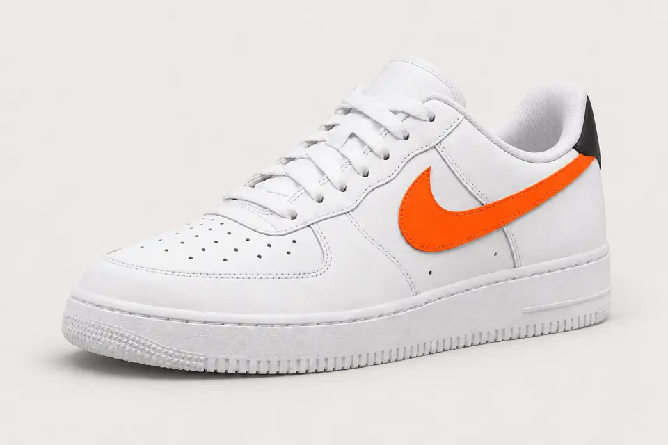 Air Force One Noir et Orange Fluo coloris fluo, vue de trois quarts