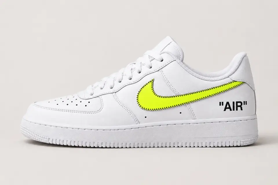 Air Force One Off-White Jaune Fluo coloris fluo, vue de profil