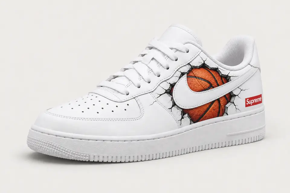 Air Force One Supreme NBA coloris rouge, vue de trois quarts