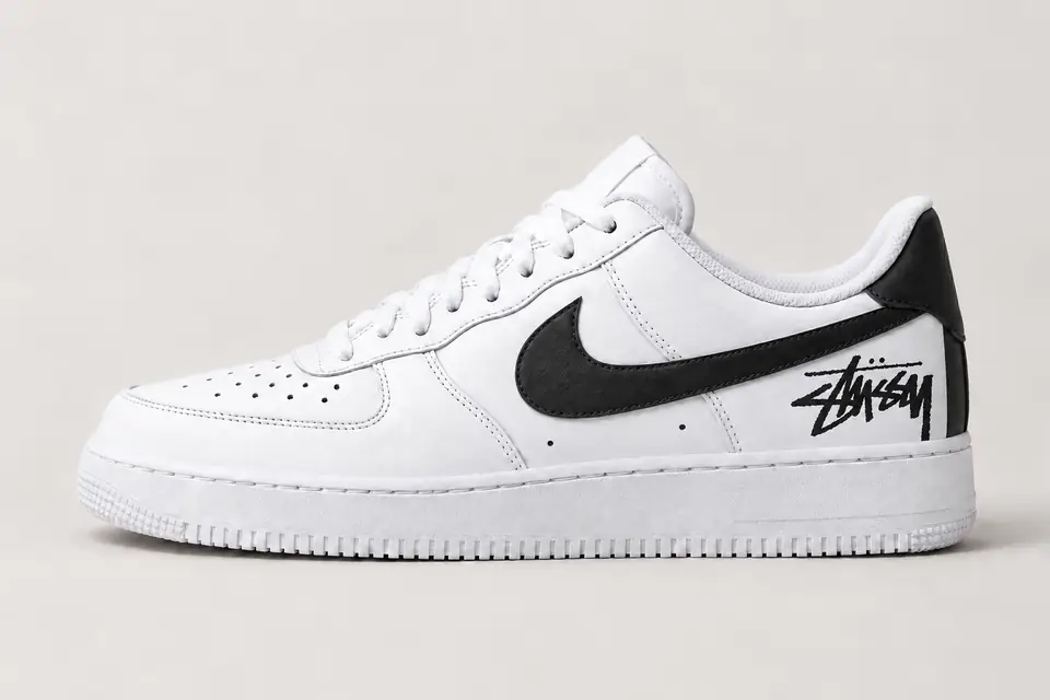 Air Force Stüssy Noir Talon Peint coloris noir, vue de profil