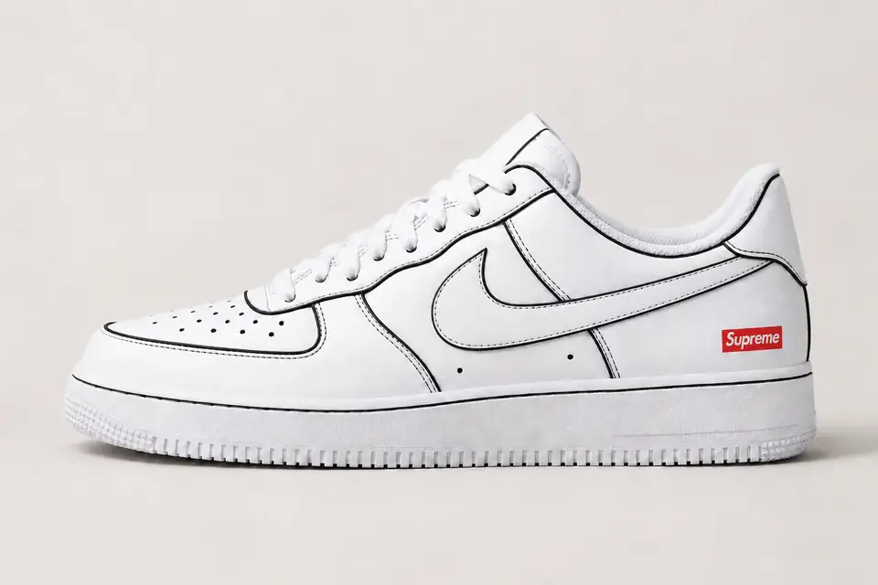 Air Force Supreme Noir Contour coloris noir, vue de profil