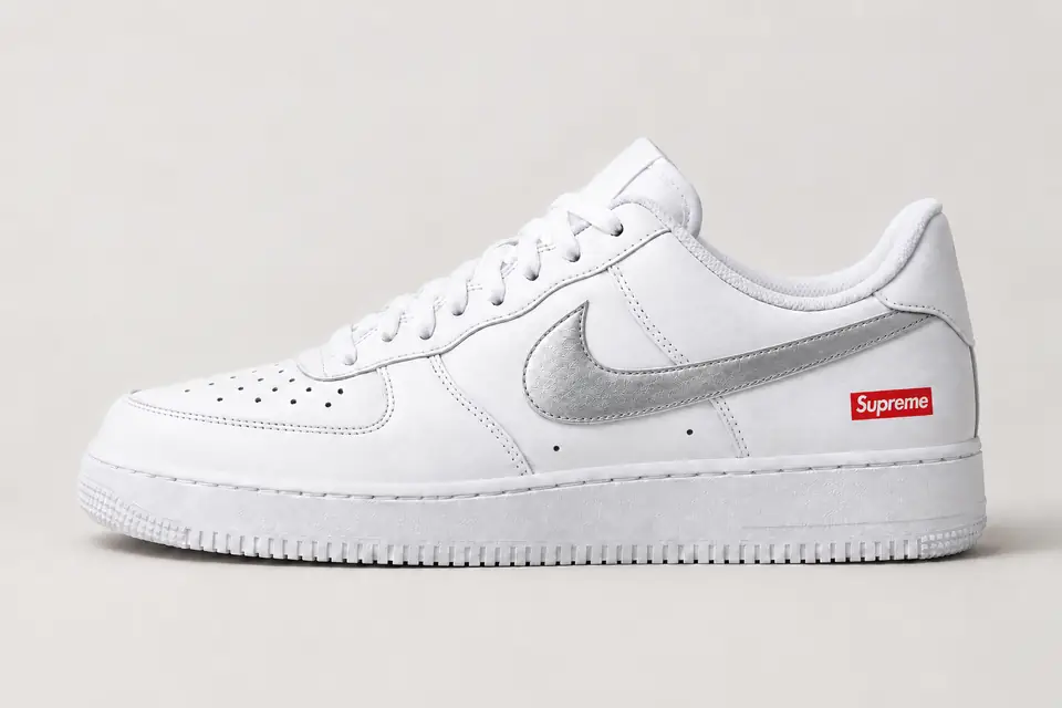 Air Force Supreme Noir Dégradé coloris argent, vue de profil