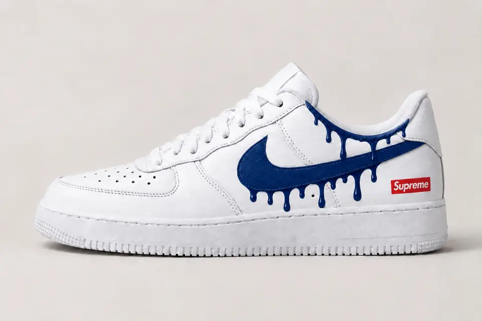 Air Force Supreme Noir Drip 2 coloris bleu marine, vue de profil
