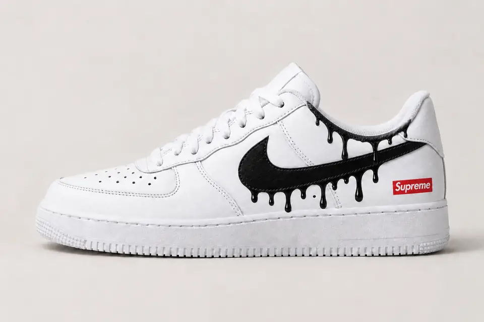 Air Force Supreme Noir Drip 2 coloris noir, vue de profil